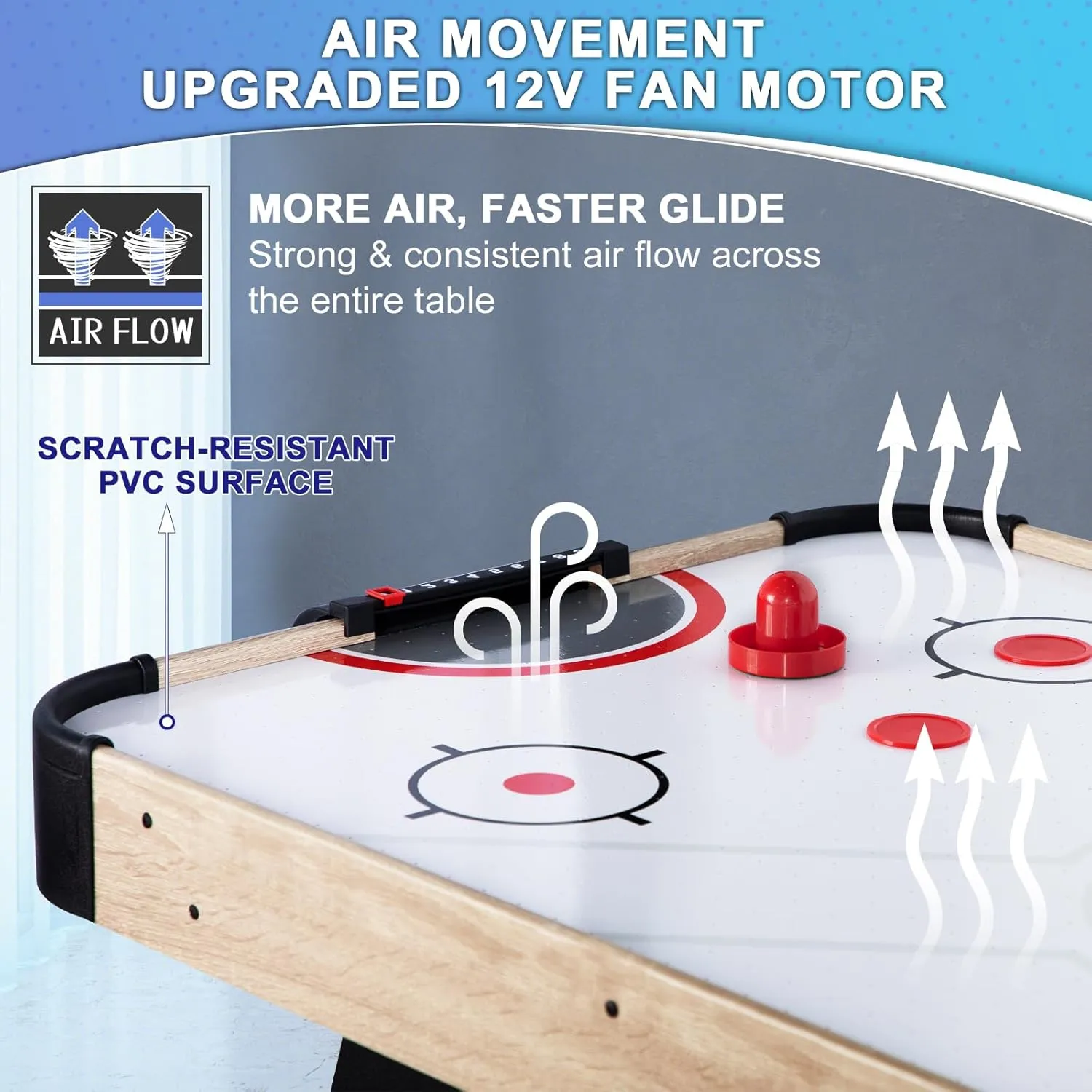 Air Hockey Table, Indoor Powered Air Hockey Game Table w/2 Pucks, 2 Pushers, Stronger Motor & Digital LED Scoreboard for Adults and Kids, Home Game Room, Easy Setup