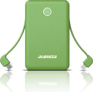Alongza 6000mAh Small Portable Phone Charger with Built in Cable Lightweight Power Bank USB C Fast Charging External Battery Pack Slim Backup Charger Compatible with Phones, Android