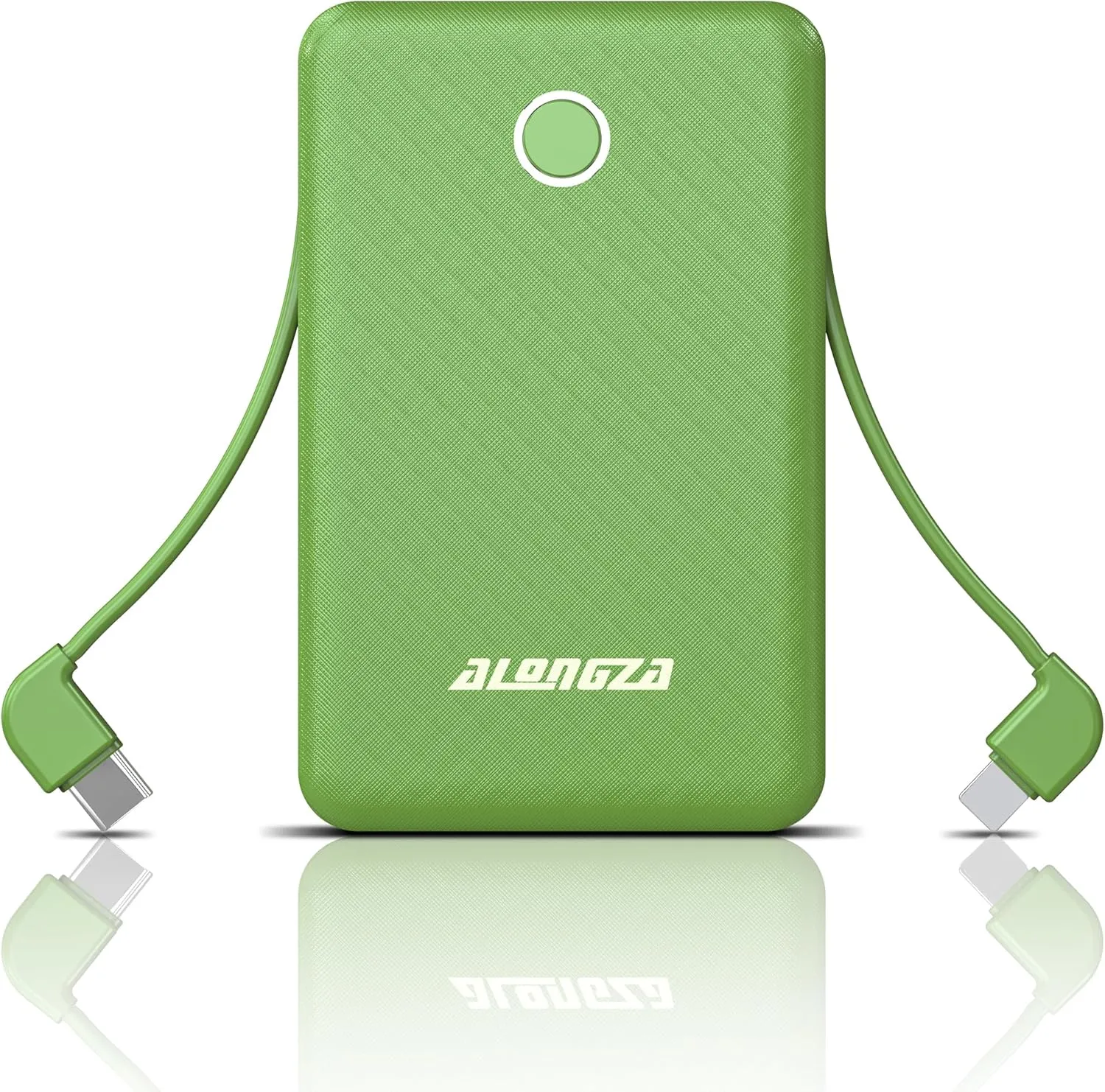 Alongza 6000mAh Small Portable Phone Charger with Built in Cable Lightweight Power Bank USB C Fast Charging External Battery Pack Slim Backup Charger Compatible with Phones, Android
