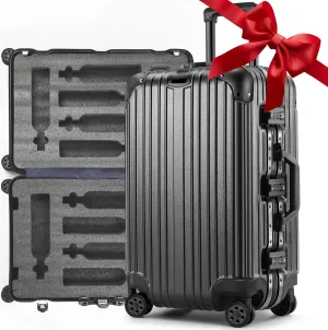 【Aluminum Alloy】Wine Suitcase for Airplanes 12 Bottle,Wine Luggage 28in Made Pure PC,TSA Lock,45lb,Air Transportation No Additional Cost,20cm Thick Pearl Cotton, Aluminum Frame Anti-Collision Edge ﻿ ﻿