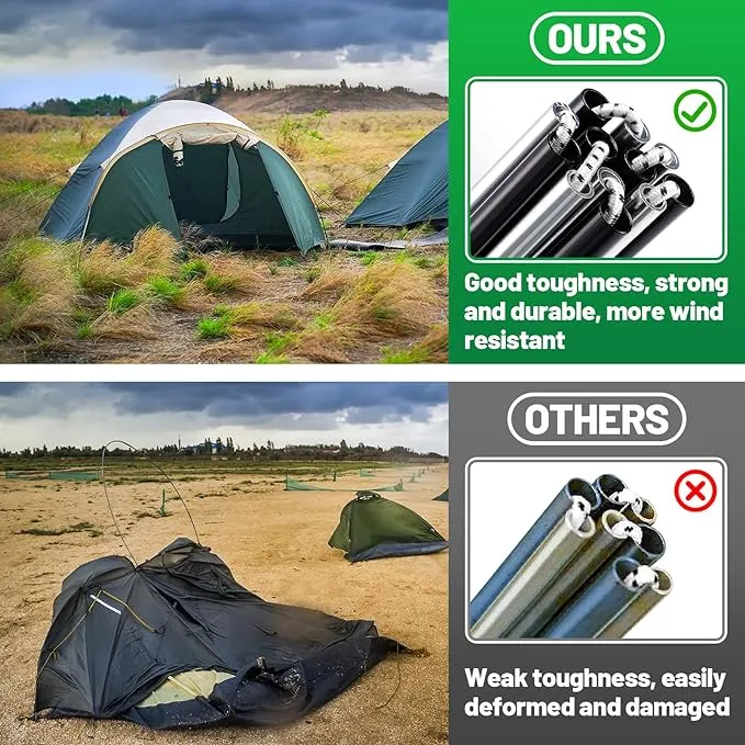 Aluminum Tent Poles Replacement - Pre-Assembled Tent Poles, Fits Both Female and Male Ends - Lightweight Tent Pole Repair Kit for Hiking Camping Backpacking Tent, 16FT 3IN