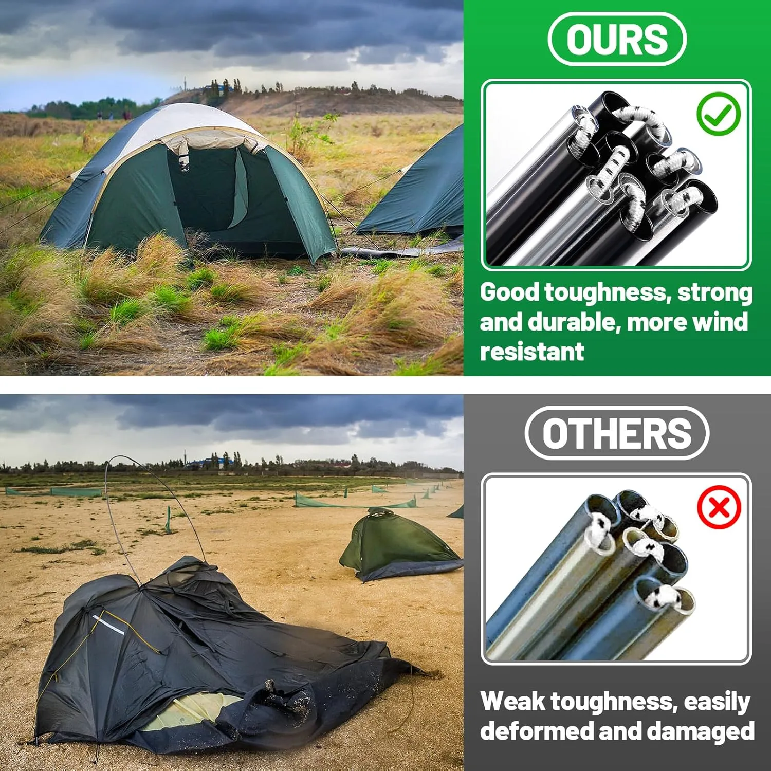 Aluminum Tent Poles Replacement - Pre-Assembled Tent Poles, Fits Both Female and Male Ends - Lightweight Tent Pole Repair Kit for Hiking Camping Backpacking Tent, 20FT