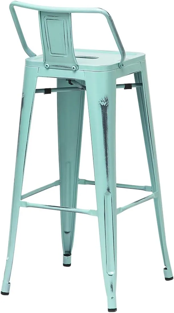 Alunaune 24" Metal Bar Stools Set of 4 Industrial Counter Height Stools Kitchen Bar Chairs Indoor Outdoor Counter Stool-Low Back, Distressed Blue