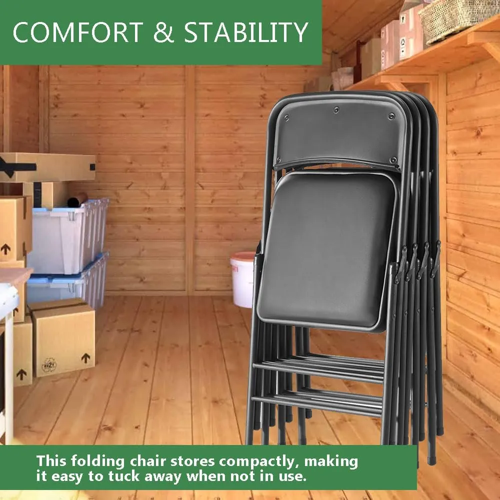 Amazing for less Pack of 2 (Fabric/Vinyl) Steel Frame Metal Foam Padded Folding Chairs (Black, Gray, White) (2-Pack - Vinyl Black)