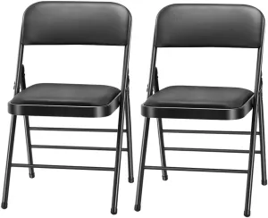 Amazing for less Pack of 2 (Fabric/Vinyl) Steel Frame Metal Foam Padded Folding Chairs (Black, Gray, White) (2-Pack - Vinyl Black)