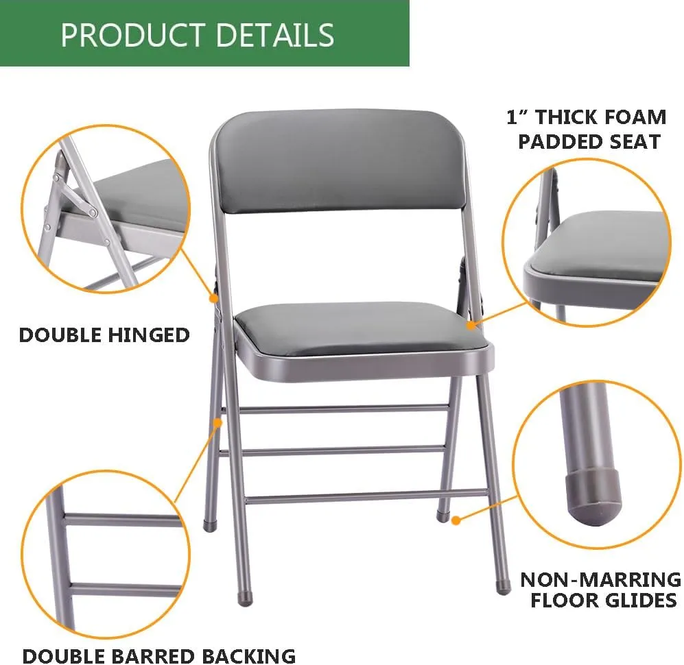 Amazing for less Pack of 2 (Fabric/Vinyl) Steel Frame Metal Foam Padded Folding Chairs (Black, Gray, White) (2-Pack - Vinyl Black)