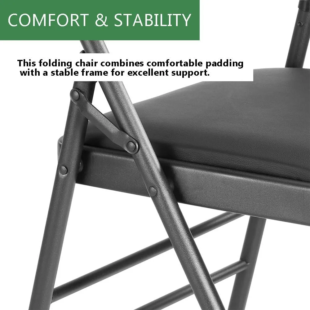 Amazing for less Pack of 2 (Fabric/Vinyl) Steel Frame Metal Foam Padded Folding Chairs (Black, Gray, White) (2-Pack - Vinyl Black)