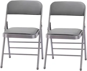 Amazing for less Pack of 2 (Fabric/Vinyl) Steel Frame Metal Foam Padded Folding Chairs (Black, Gray, White) (2-Pack - Vinyl Gray)
