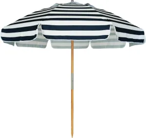 AMMSUN 7.5ft Heavy Duty HIGH Wind Beach Umbrella Commercial Grade Patio Beach Umbrella with Air Vent Ash Wood Pole & Carry Bag UPF50  Protection Navy