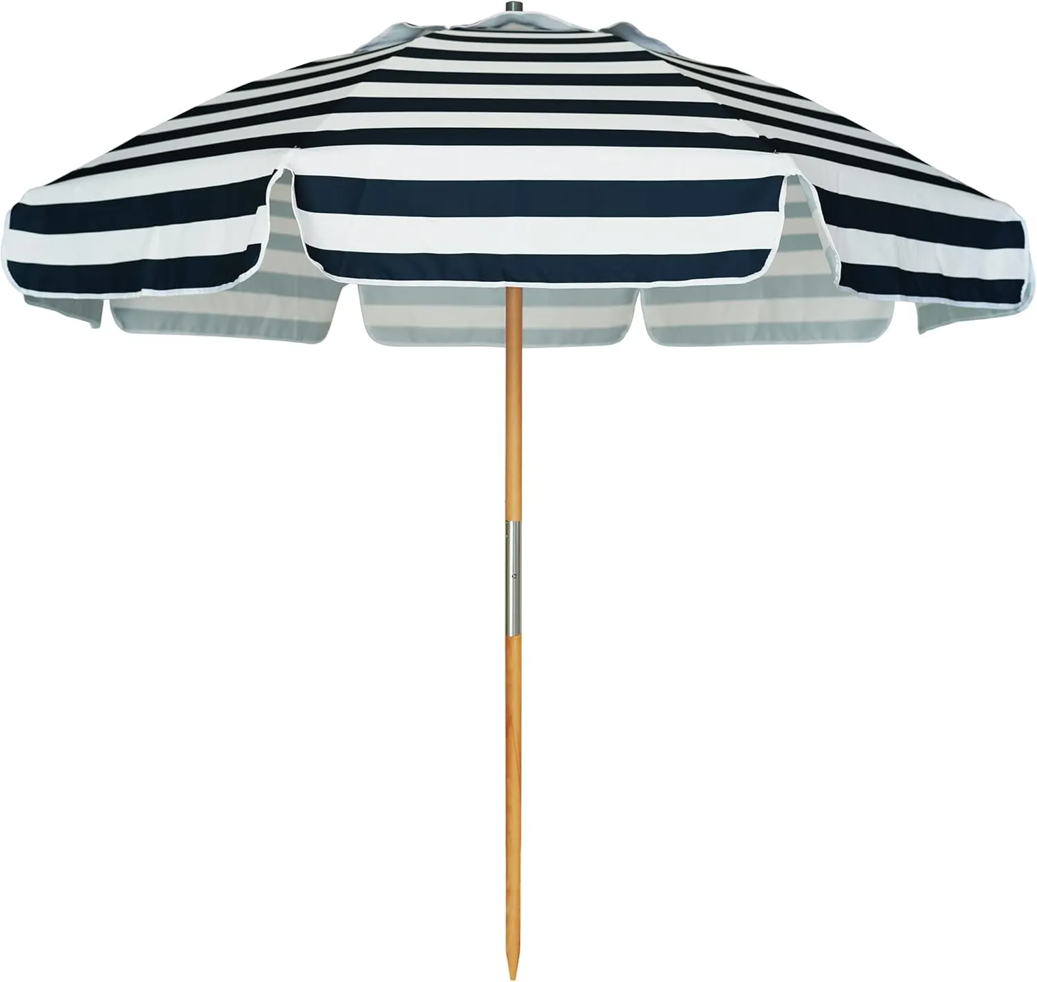 AMMSUN 7.5ft Heavy Duty HIGH Wind Beach Umbrella Commercial Grade Patio Beach Umbrella with Air Vent Ash Wood Pole & Carry Bag UPF50  Protection Navy