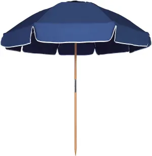 AMMSUN 7.5ft Heavy Duty HIGH Wind Beach Umbrella Commercial Grade Patio Beach Umbrella with Air Vent Ash Wood Pole & Carry Bag UV 50  Protection Navy Blue