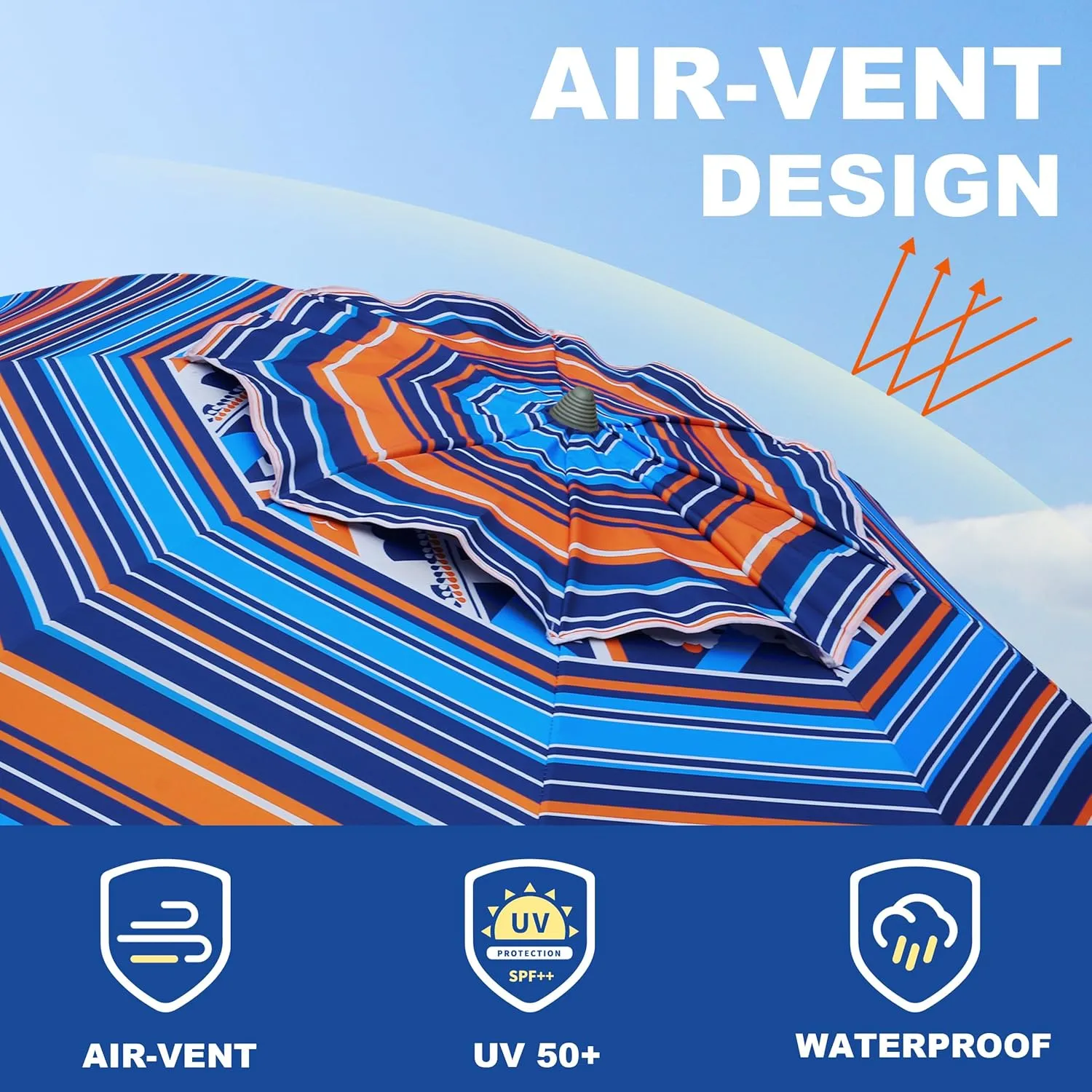 AMMSUN 7ft Heavy Duty High Wind Beach Umbrella Parasols with sand anchor & Tilt Sun Shelter, UV 50  Protection Outdoor Sunshade Umbrellas Carry Bag for Patio Garden Pool Backyard Multicolor