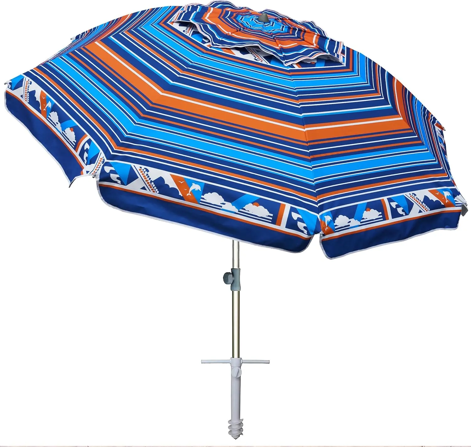 AMMSUN 7ft Heavy Duty High Wind Beach Umbrella Parasols with sand anchor & Tilt Sun Shelter, UV 50  Protection Outdoor Sunshade Umbrellas Carry Bag for Patio Garden Pool Backyard Multicolor