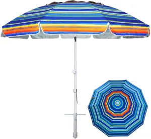 AMMSUN 8 Feet Large Beach Umbrella with Sand Anchor Heavy Duty High Wind Portable Outdoor Umbrellas UV 50  Protection Air Vent Tilt Patio Garden Pool