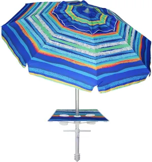AMMSUN Beach Umbrella with Sand Anchor & Table Tray, Portable Heavy Duty Beach Umbrellas, 6.5ft Sun Outdoor Umbrella, UV 50  Protection, Carry Bag for Beach, Patio, Pool and Garden, Stripes