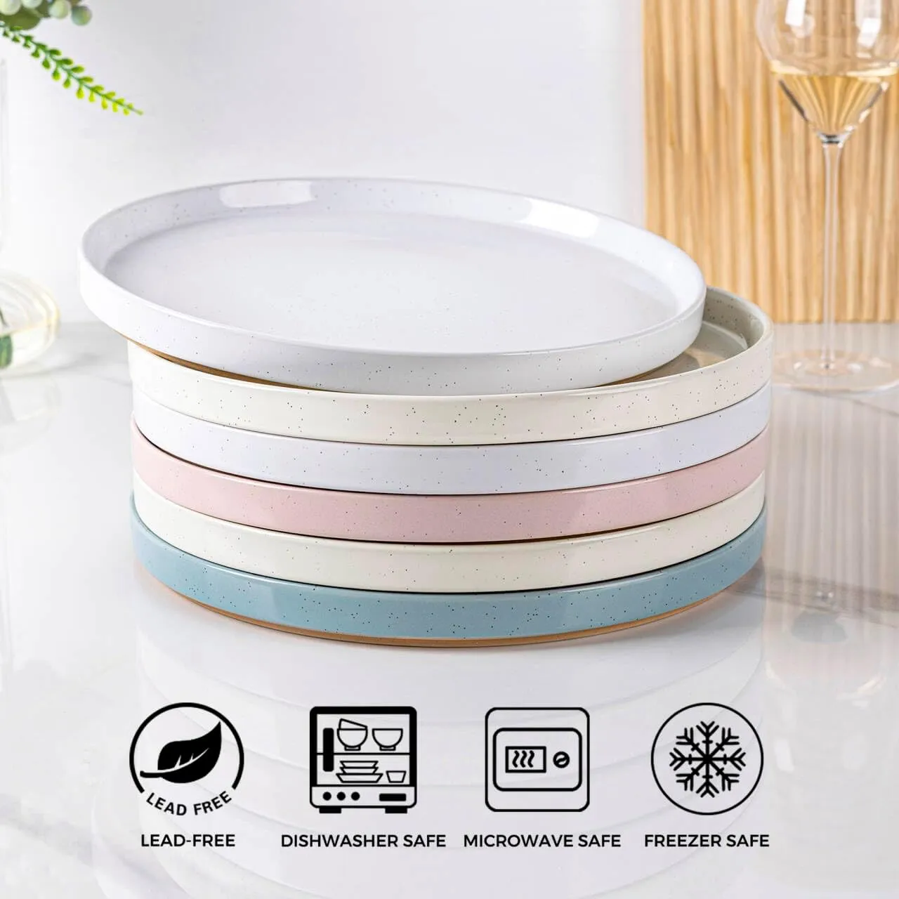 AmorArc Ceramic Dinnerware Set for 4 | Handpainted Stoneware Plates and Bowls with Rustic unglazed terracotta | Scratch Resistant, Dishwasher & Microwave Safe Dishes Sets- 12-Pcs Colorful