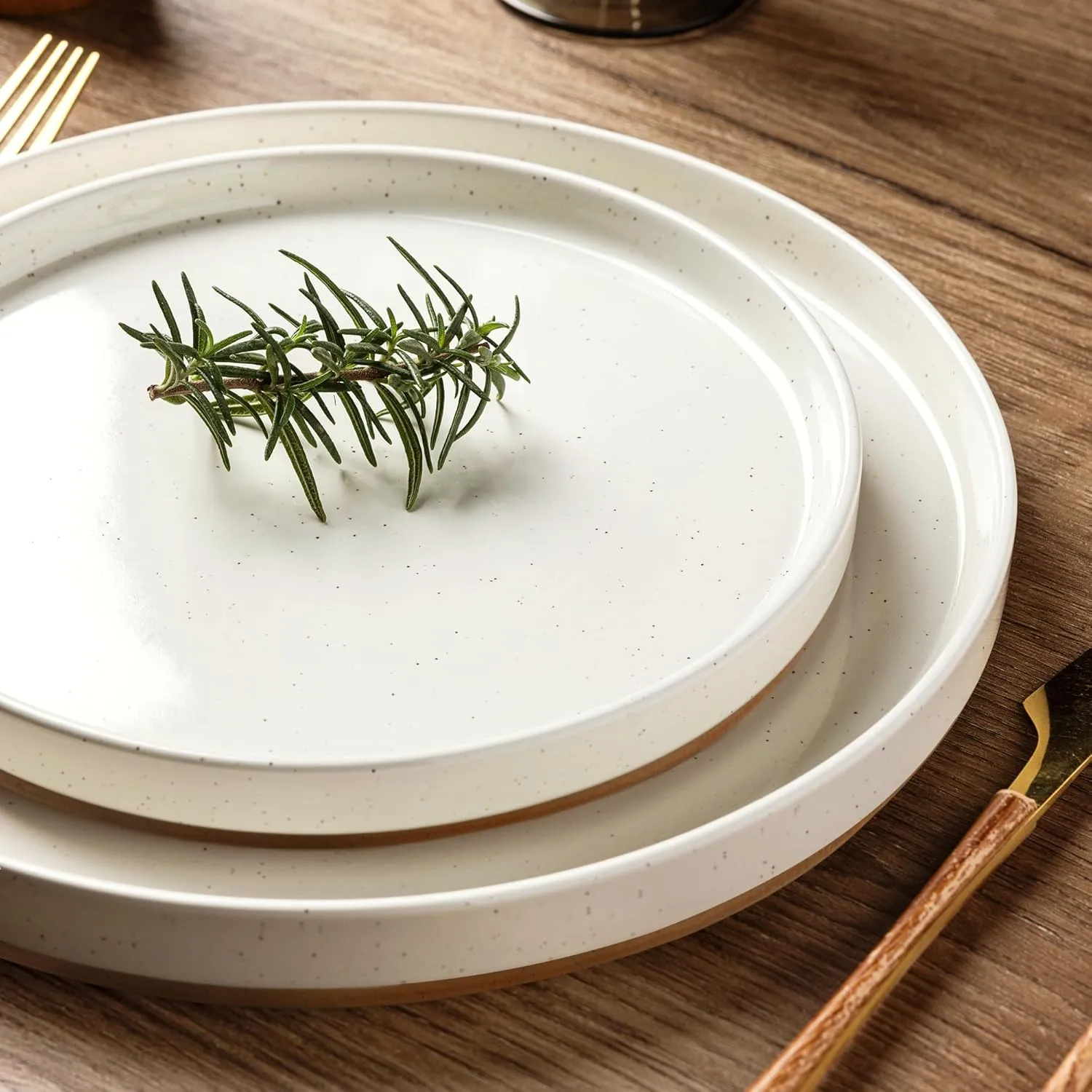 AmorArc Ceramic Dinnerware Set for 4 | Speckled Stoneware Plates and Bowls with unglazed terracotta | Scratch Resistant, Dishwasher & Microwave Safe Dishes Sets- 12-Pcs Beige