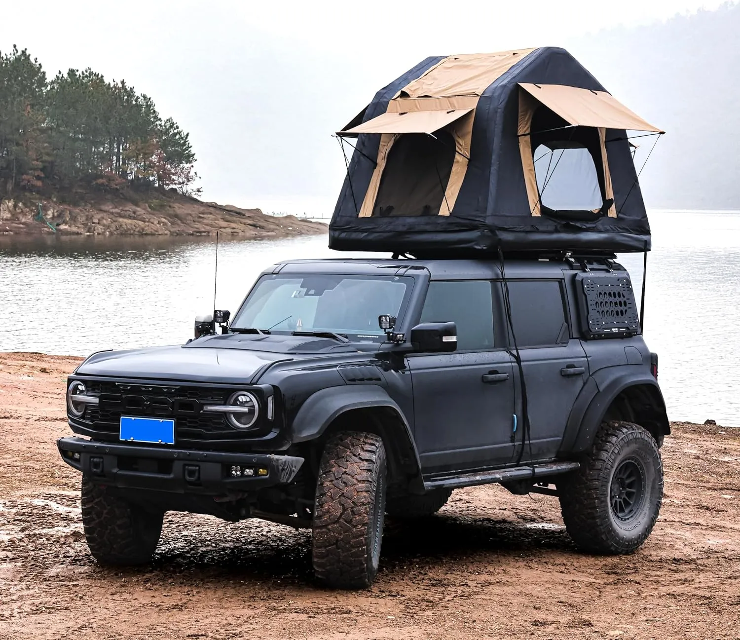 Amphibious Inflatable Roof Top Tent for Camping with Ladder, Quick Setup, Two Tone Khaki & Black
