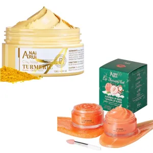 ANAI RUI Turmeric Vitamin C Face Mask for Dark Spots,Skincare Facial Mask & Lip Care Set Stocking Stuffers,Christmas Gifts Lip Scrubber Exfoliator & Lip Balm
