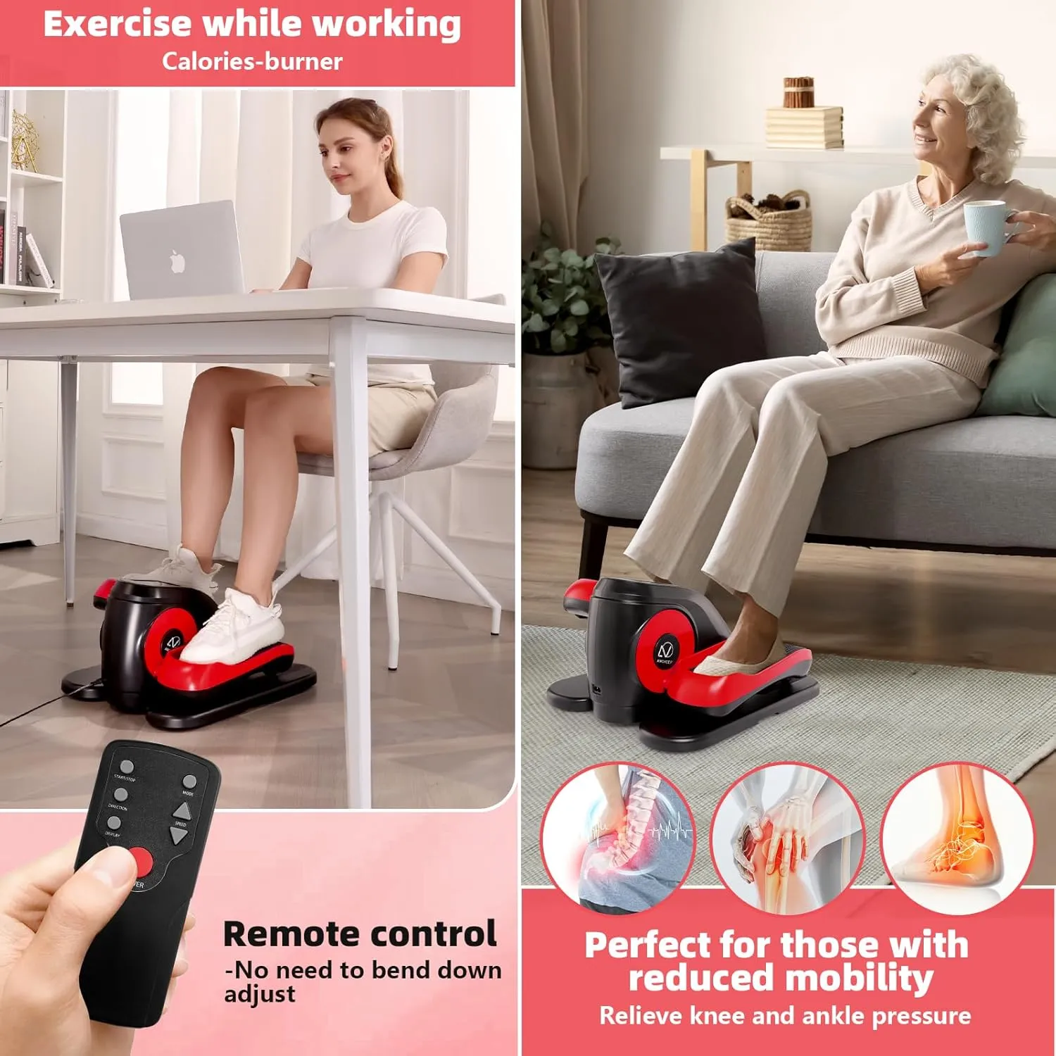 ANCHEER Under Desk Elliptical, Ellipse Leg Exerciser for Seniors Fully Assembled , Electric Seated Pedal Exerciser with Remote Control & 12 Adjustable Speed/Resistance