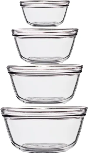 Anchor Hocking 4 Piece Glass Mixing Bowls Set – Durable, Microwave, Oven, and Dishwasher Safe – Perfect for Prep, Mixing, Serving, and Storage – Made in USA