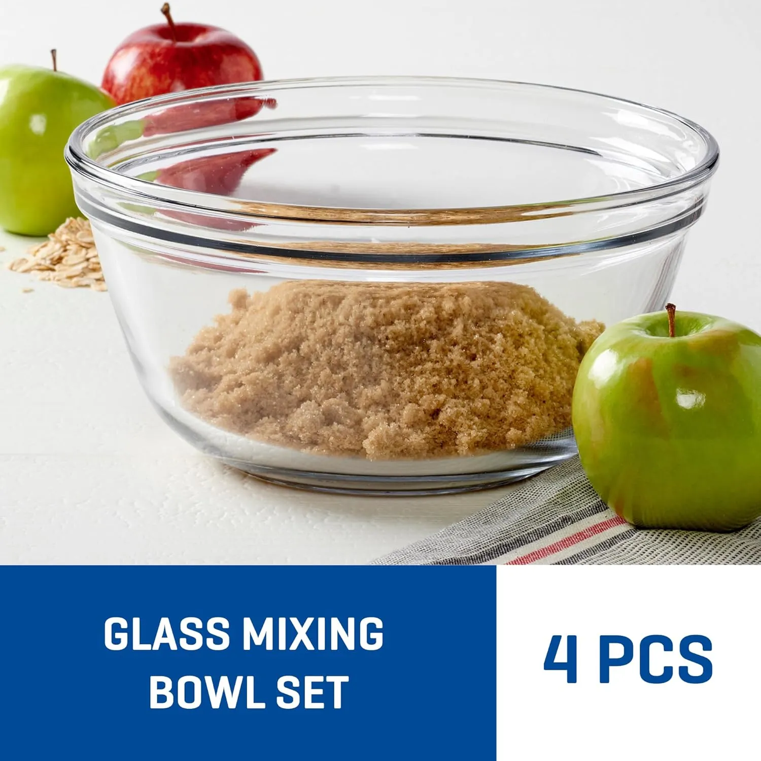 Anchor Hocking 4 Piece Glass Mixing Bowls Set – Durable, Microwave, Oven, and Dishwasher Safe – Perfect for Prep, Mixing, Serving, and Storage – Made in USA