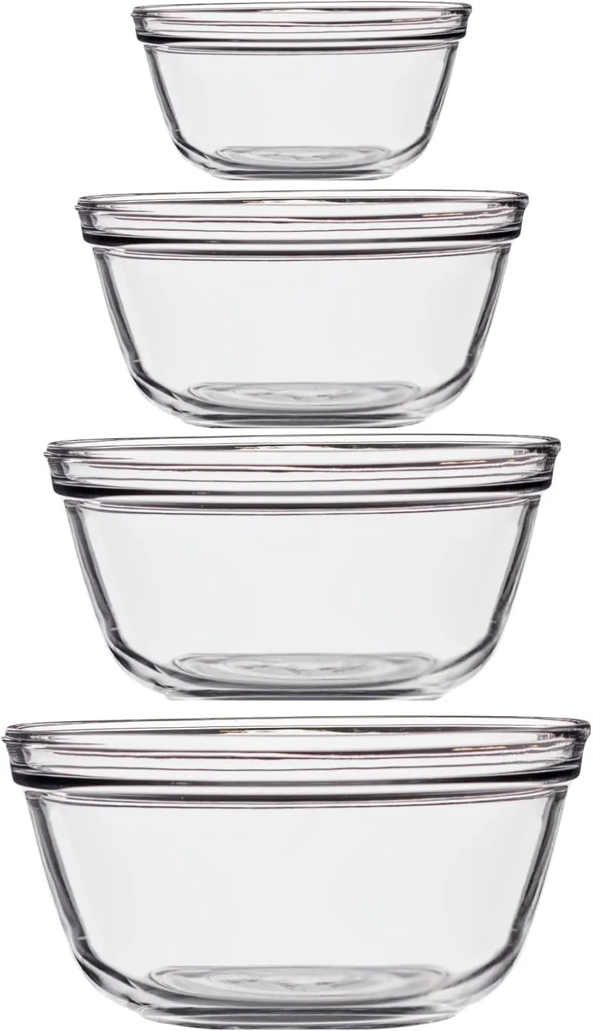 Anchor Hocking 4 Piece Glass Mixing Bowls Set – Durable, Microwave, Oven, and Dishwasher Safe – Perfect for Prep, Mixing, Serving, and Storage – Made in USA