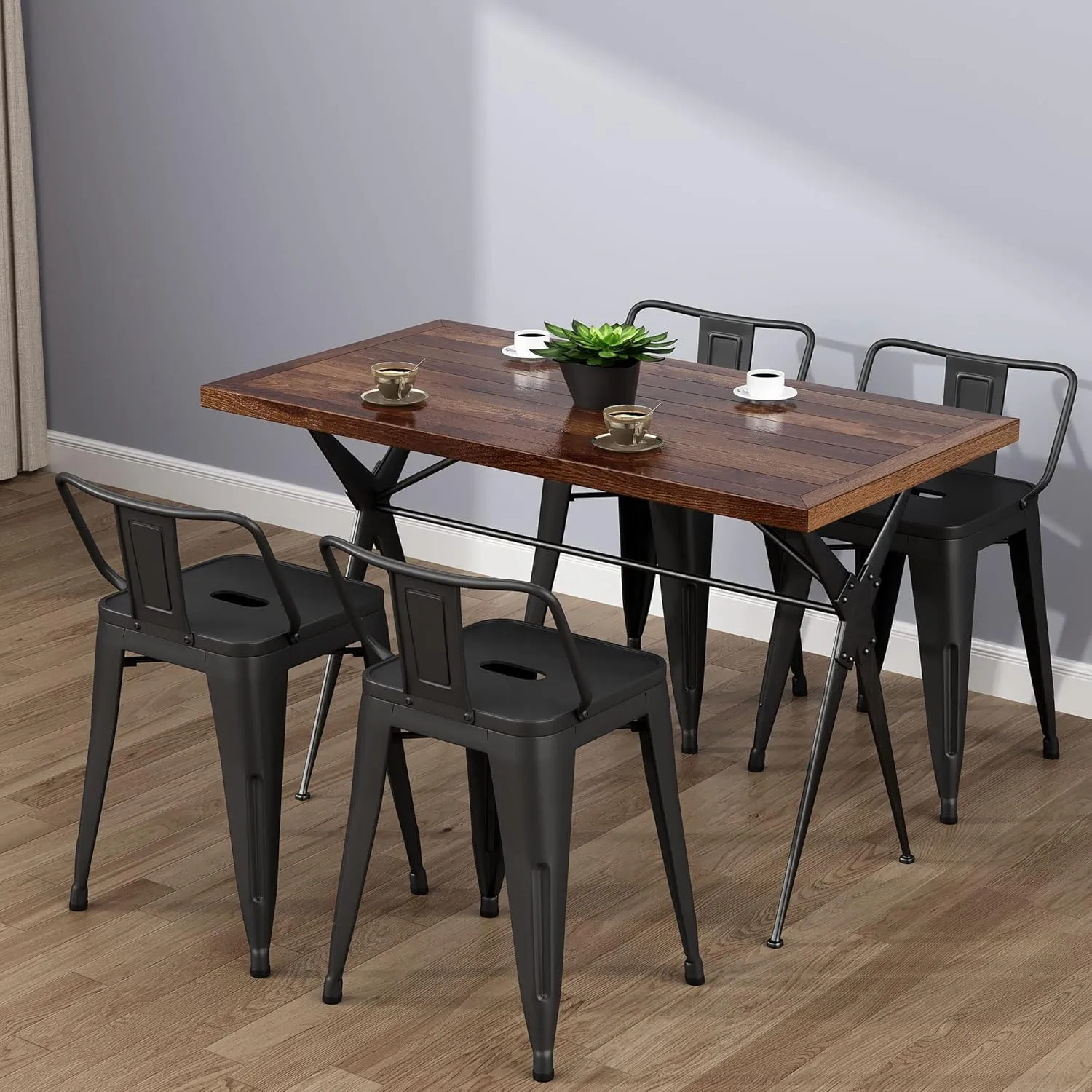 Andeworld Metal Bar Stools 18 inch, Industrial Black Stools for Classroom Kitchen,Stackable Short Stools Metal Dining Play Room Chairs Set of 4 (18 inch, Matte Black)