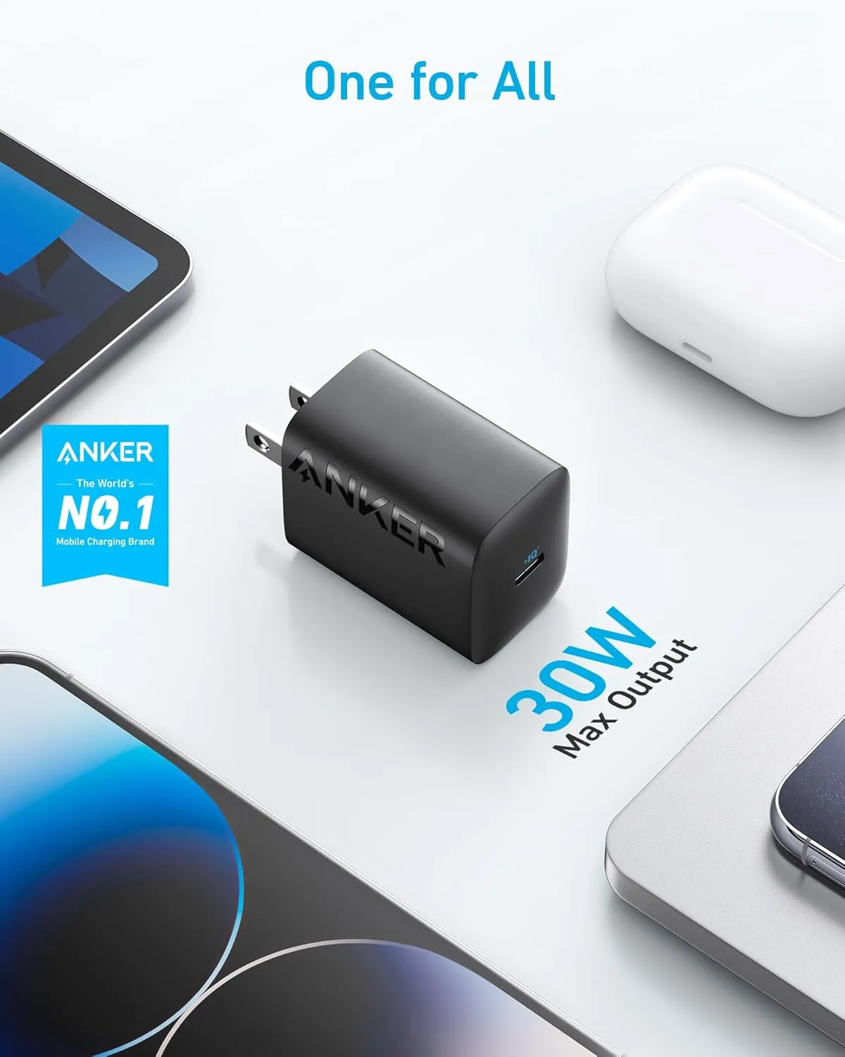 Anker 30W USB-C Charger, 312 Charger with Compact & Foldable Design, Fast Charging for iPhone 16/15 Series, Samsung S23, MacBook Air, Pixelbook, iPad Pro, & More (2Pack, Cable Not Included)