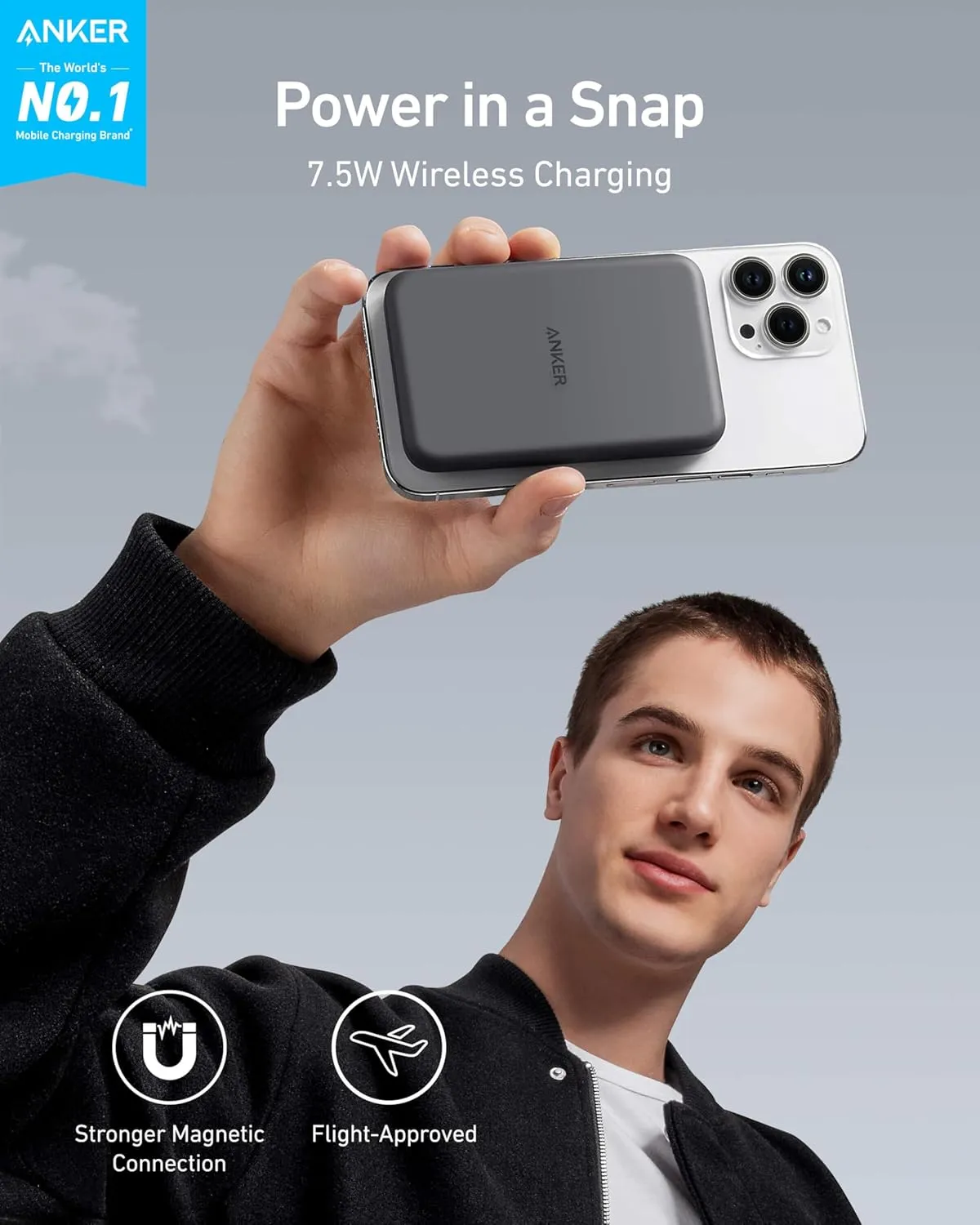 Anker 621 Magnetic Portable Charger (MagGo), 5,000mAh Wireless Power Bank with USB-C Cable, Magsafe-Compatible Battery Pack for iPhone 16 /15/14/13/12 Series
