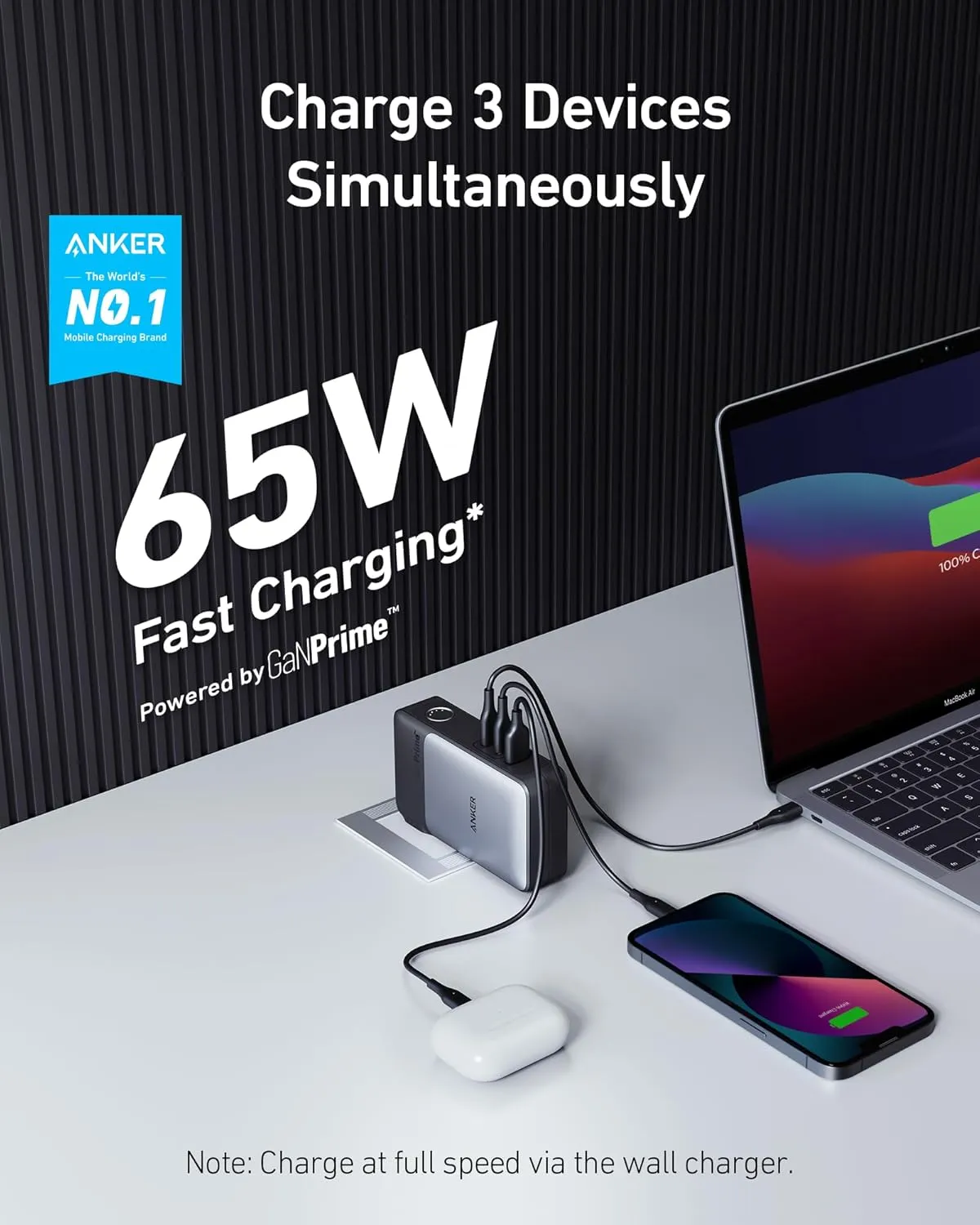 Anker GaNPrime Power Bank, 2-in-1 Portable Charger, 10,000mAh 30W USB-C Battery Pack with 65W Wall Charger, Works for iPhone 15/15 Plus/15 Pro/15 Pro Max/14/13, Samsung, Pixel, MacBook, Dell