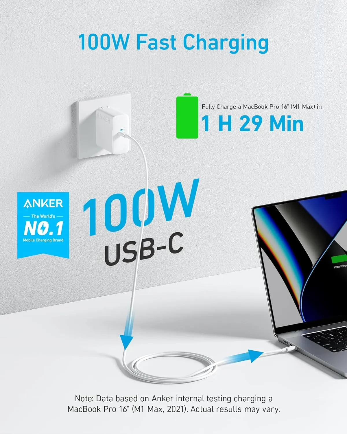 Anker MacBook Pro Charger, Compact and Foldable 100W USB C Charger for MacBook Air, Samsung Galaxy, iPad Pro, and More, 5FT USB C Cable Included