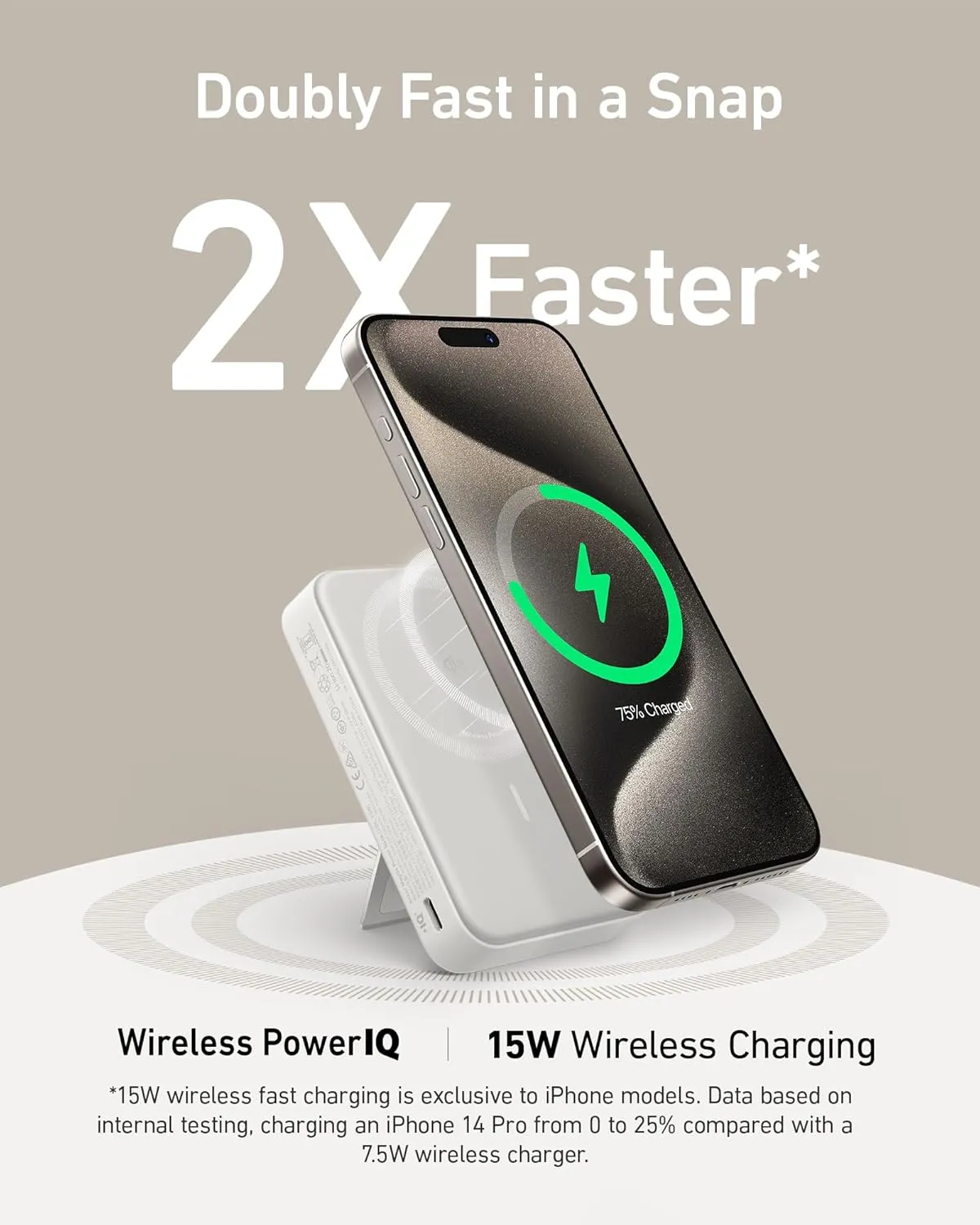 Anker MagGo Power Bank, Qi2 Certified 15W Fast MagSafe Compatible Mobile Charger, 10,000mAh Battery, Smart Display & Foldable Stand, for iPhone 15/14/13/12, Includes USB-C Cable