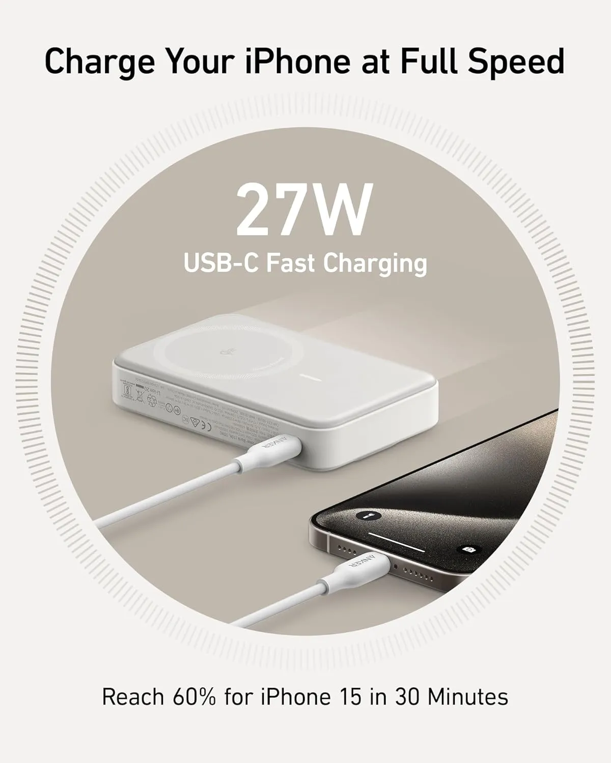 Anker MagGo Power Bank, Qi2 Certified 15W Fast MagSafe Compatible Mobile Charger, 10,000mAh Battery, Smart Display & Foldable Stand, for iPhone 15/14/13/12, Includes USB-C Cable