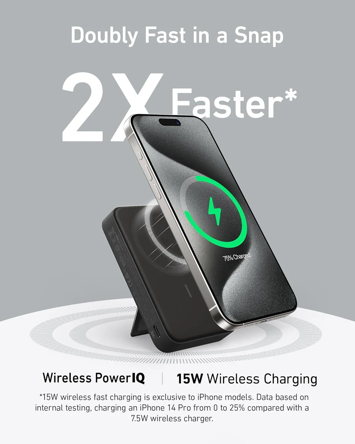 Anker MagGo Power Bank, Qi2 Certified 15W Fast MagSafe Compatible Mobile Charger, 10,000mAh Battery, Smart Display & Foldable Stand, for iPhone 15/14/13/12, Includes USB-C Cable