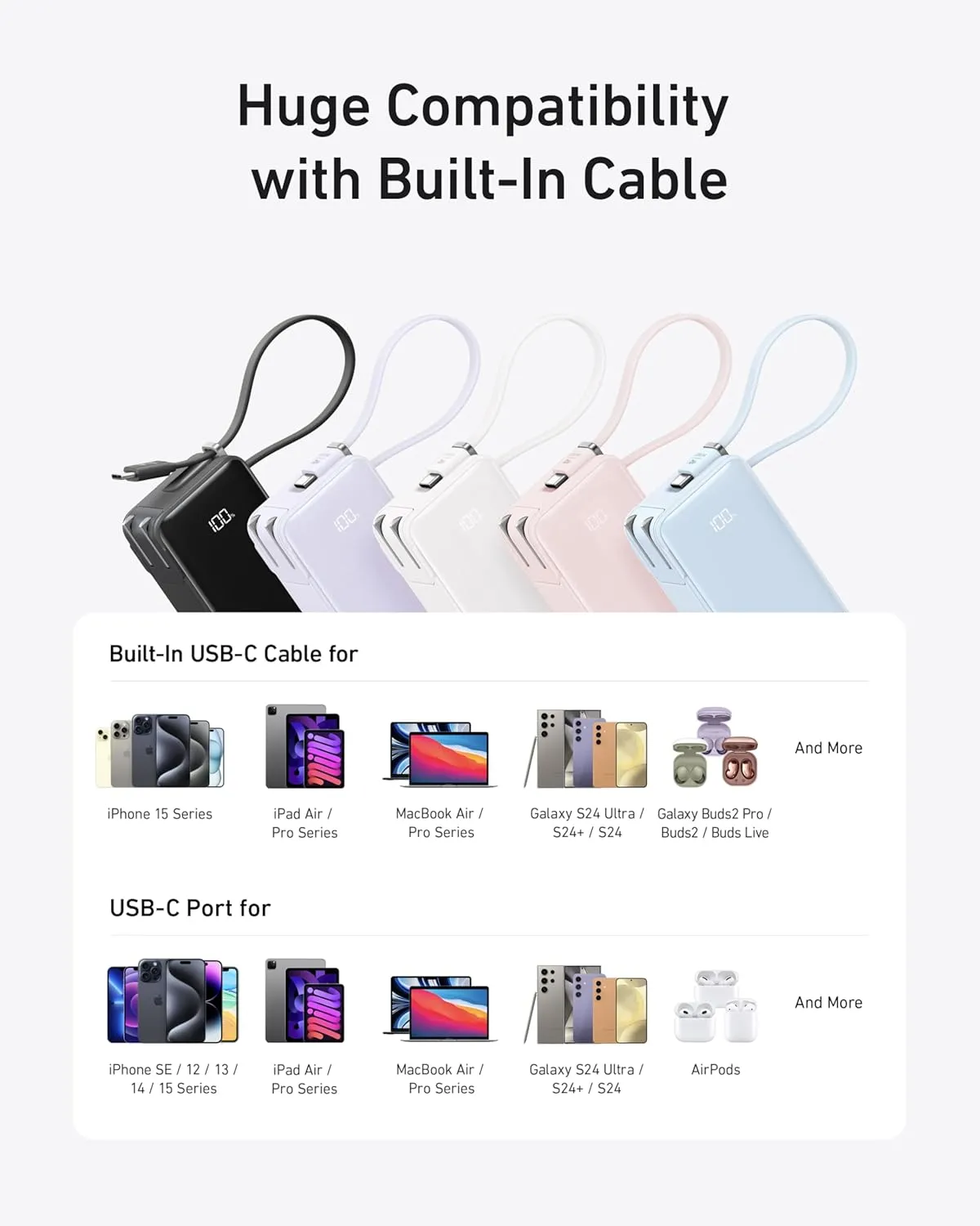 ANKER Nano 3-in-1 Portable iPhone Charger, 10,000mAh Power Bank with Built-in USB-C Cable and Foldable Wall Plug, 30W Max Battery Pack, Travel Essentials for iPhone 16/15 Series, Galaxy, MacBook
