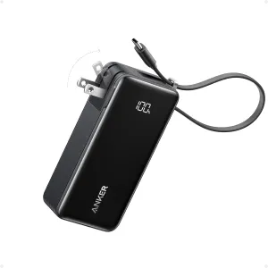 ANKER Nano 3-in-1 Portable iPhone Charger, 10,000mAh Power Bank with Built-in USB-C Cable and Foldable Wall Plug, 30W Max Battery Pack, Travel Essentials for iPhone 16/15 Series, Galaxy, MacBook