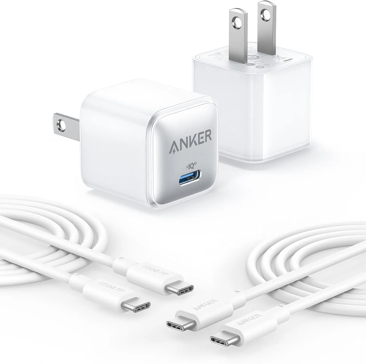 Anker USB C Charger Block, 20W PIQ 3.0 Compact Fast Charging for iPhone 16/15 and More Series, Galaxy, Pixel 4/3, iPad (2 Pack & 2 Cable)
