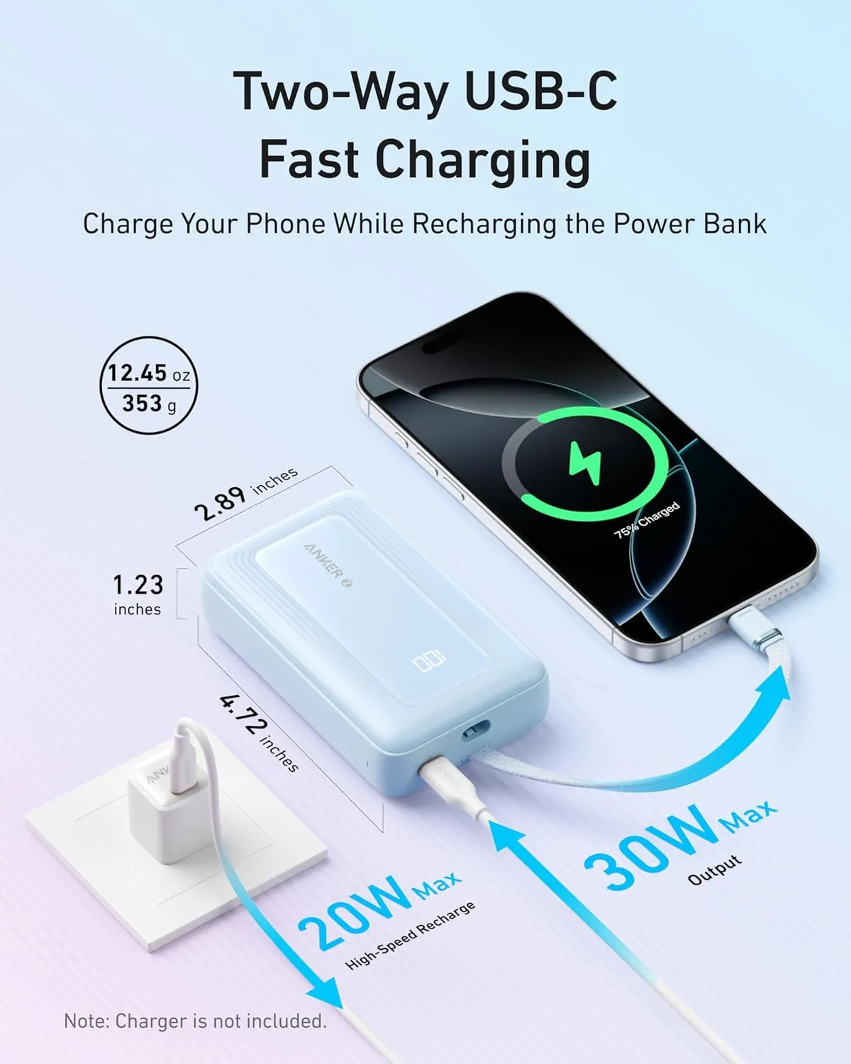 Anker Zolo Power Bank, 20,000mAh 30W High-Speed Portable Charger with Built-in C Cable, USB-C&A, Battery Pack for iPhone 16/15/15 Pro/15 Pro Max/15 Plus, MacBook, Galaxy, and More