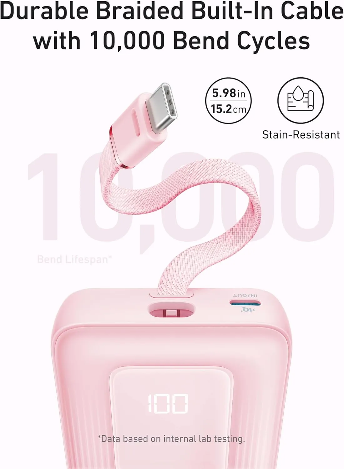 Anker Zolo Power Bank, 20,000mAh 30W High-Speed Portable Charger with Built-in C Cable, USB-C&A, Battery Pack for iPhone 16/15/15 Pro/15 Pro Max/15 Plus, MacBook, Galaxy, and More