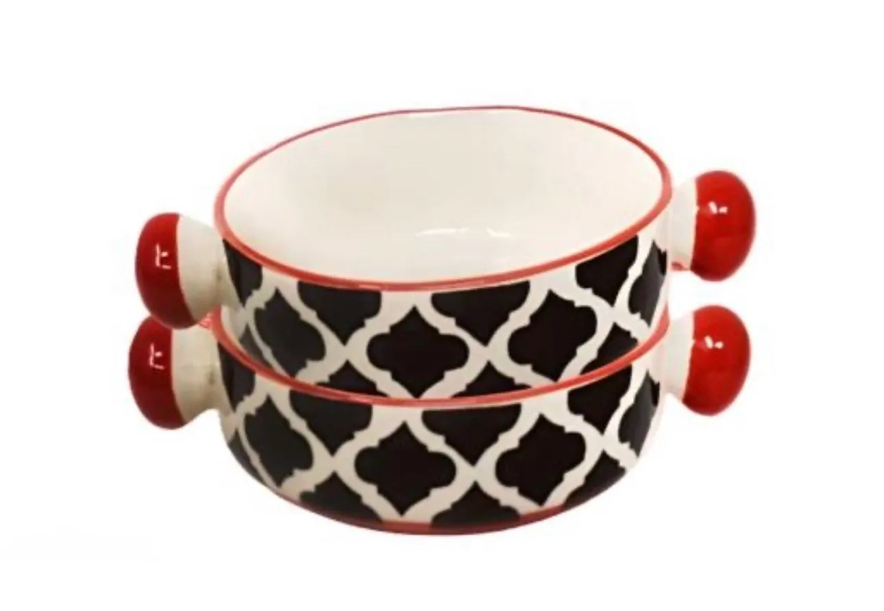 Antique Ceramic Hand Painted Mughal Design Pasta/Soup Serving Bowls - Set of 2