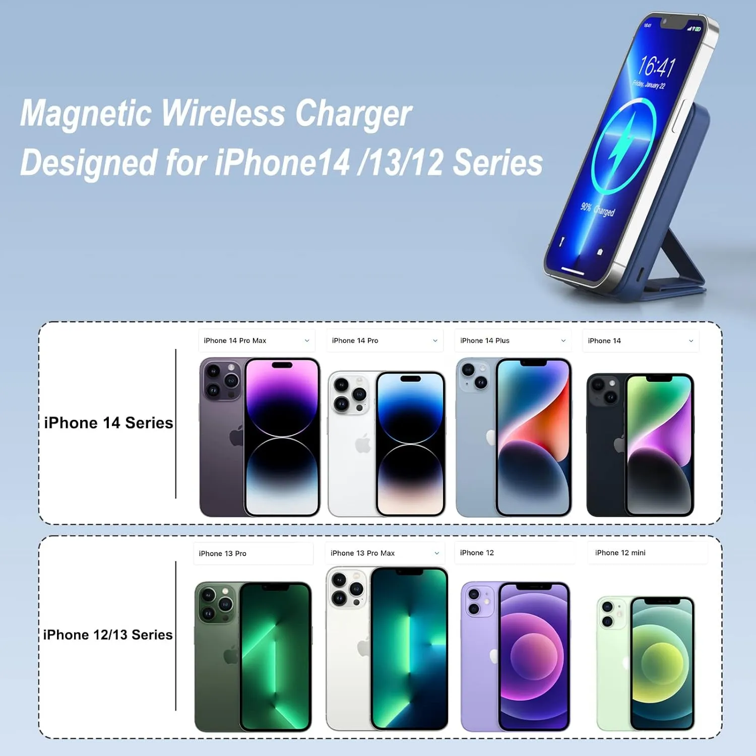 AOGUERBE Magnetic Power Bank, 10000mAh Foldable Wireless Portable Charger with USB-C Cable LED Display, for Mag-Safe Battery Pack 22.5W PD Fast Charging for iPhone 16/15/14/13/12 Pro/Pro Max/Plus/Mini