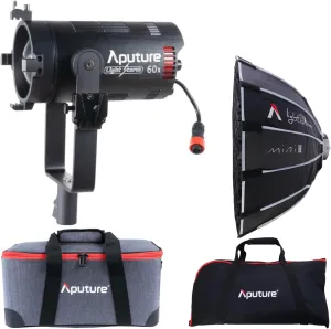 Aputure LS 60X Bowen's Mount Compatible Bi-Color Focusing LED with 8-Leaf Barn Doors Bundle with Aputure Light Dome Mini III (22.8-Inch) Compact Circular Softbox (2 Items)