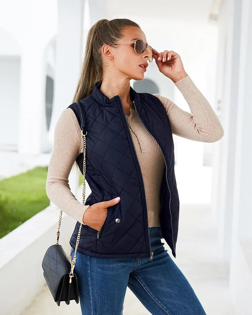 Argstar Women's Vest, Quilted Lightweight Zip Pockets Padded Gilet (XS-2XL)