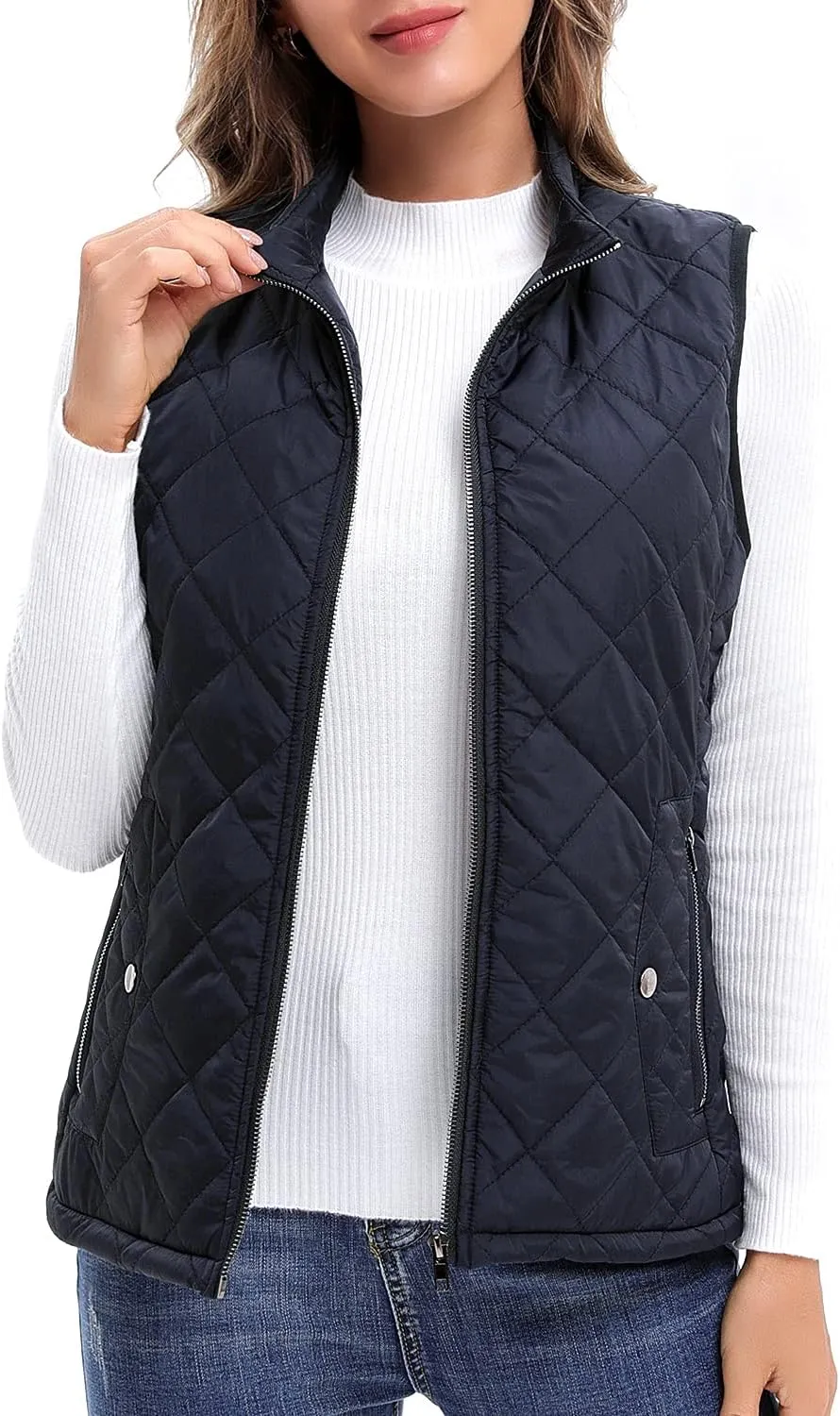 Argstar Women's Vest, Quilted Lightweight Zip Pockets Padded Gilet (XS-2XL)