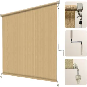 Artpuch Custom Size Outdoor Roller Shade 90% UV Block Cordless Blinds, Exterior Roll Up Shade Cloth for Pergola Porch, Sesame