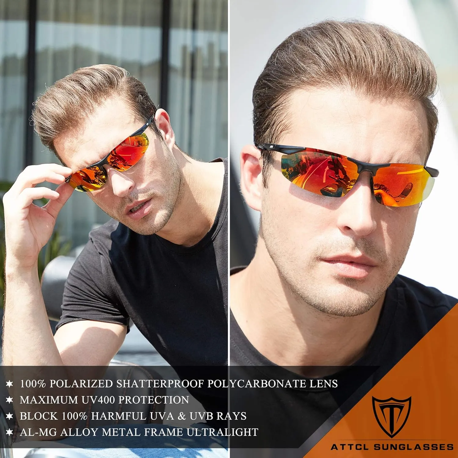ATTCL Polarized UV Protection Sports Fishing Driving Sunglasses for Men Al-Mg Metal Frame Ultra Light Green