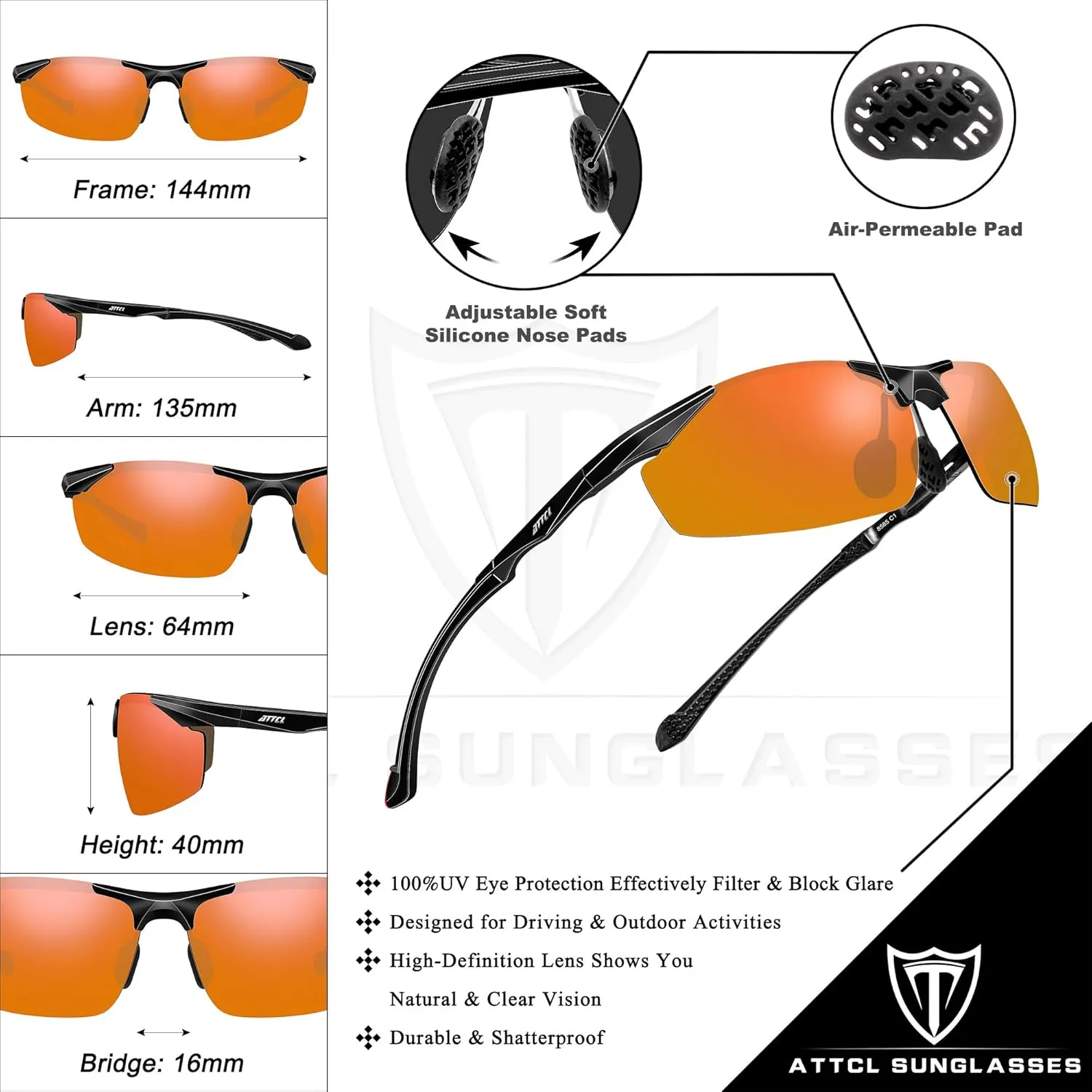 ATTCL Polarized UV Protection Sports Fishing Driving Sunglasses for Men Al-Mg Metal Frame Ultra Light Green