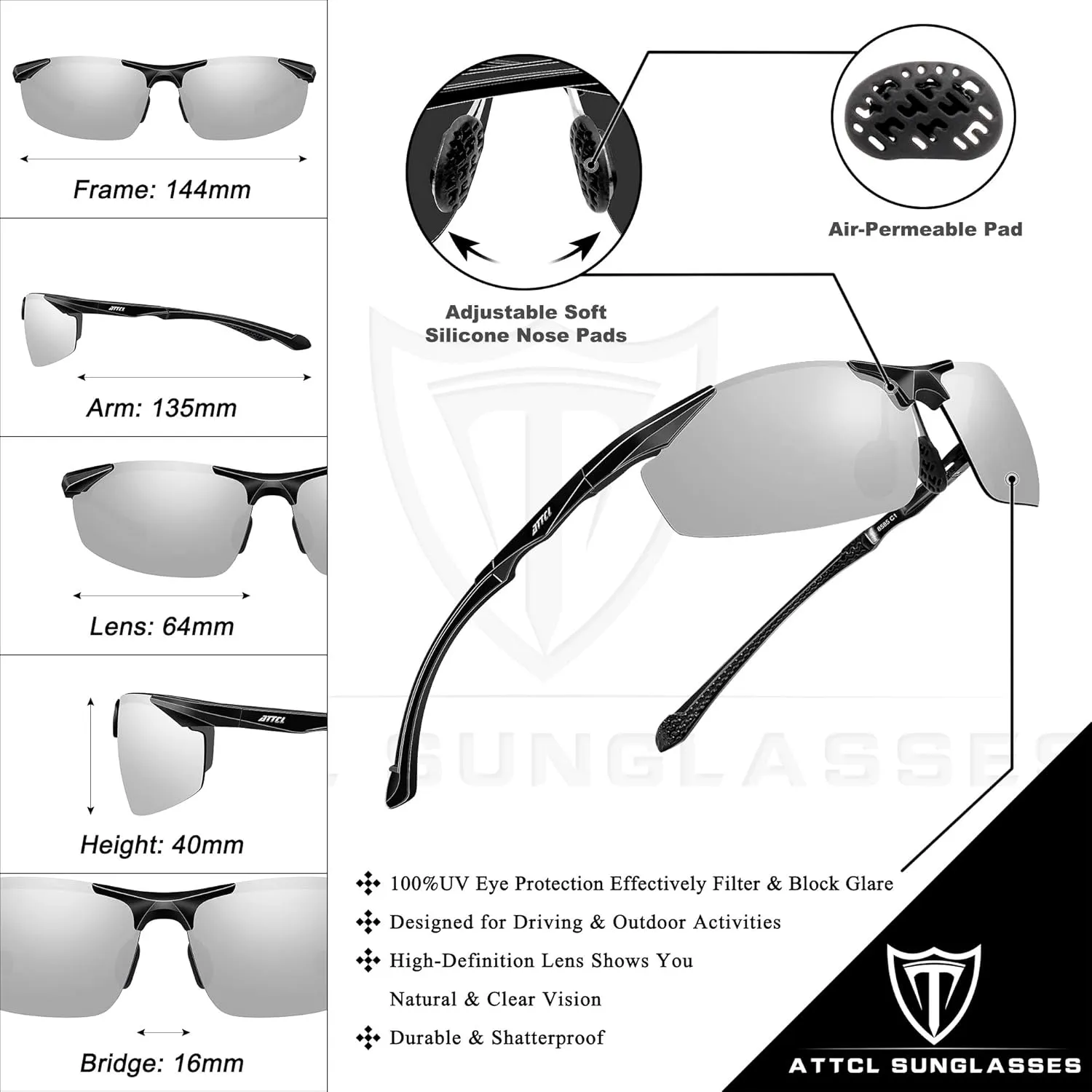 ATTCL Polarized UV Protection Sports Fishing Driving Sunglasses for Men Al-Mg Metal Frame Ultra Light Green