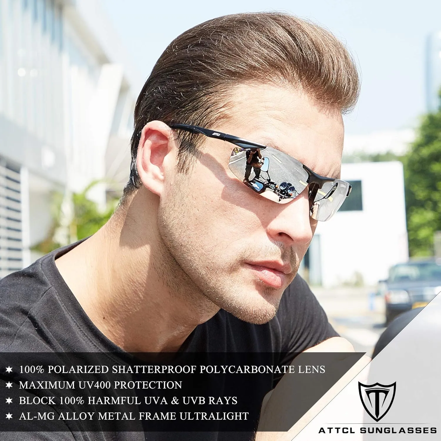 ATTCL Polarized UV Protection Sports Fishing Driving Sunglasses for Men Al-Mg Metal Frame Ultra Light Green